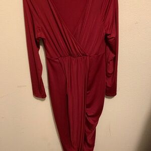 Red soft dress v neck and slight wrap/slit